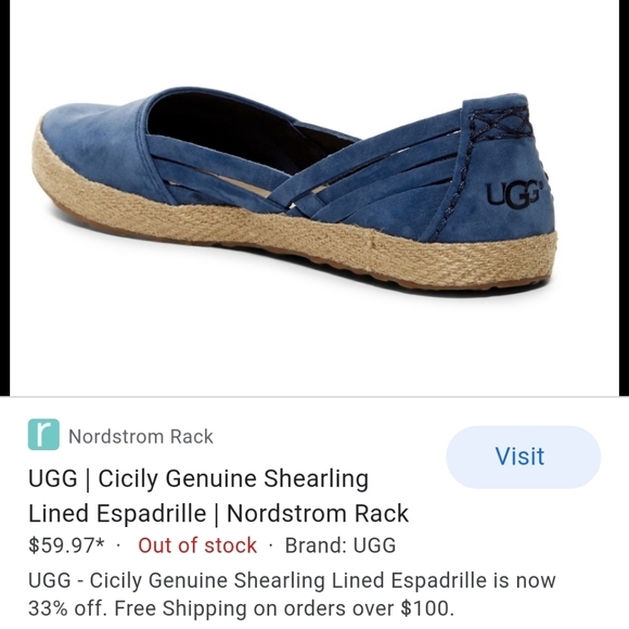 Shoes - UGG  "Cicily" Blue Suede Espadrille  Size US 8